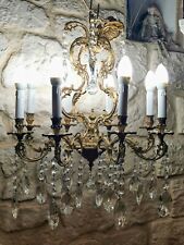 Gilded Bronze Chandelier with Crystal Tassels 8 Branches 