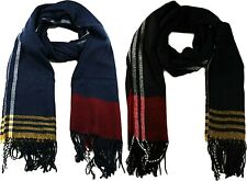 Itzu Co.Souple Tissé Tricot Rayé Gland Bord Chaud Hiver Écharpe Noir Marine