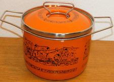 vintage CASSEROLE SILTAL pot orange émaillé CARLA AGNELLI Hiéroglyphes égyptiens