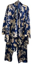 Escalier Silky 3 Pcs PJ Sleepwear Blue Gold Design:   Cami, Pants,  Top Sz XL PO