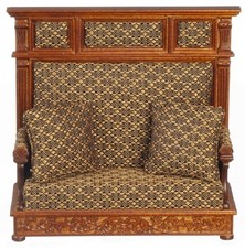 Poupées Maison Noyer Tudor Banc Avec Oreillers JBM Miniature Meuble Hall 1:12