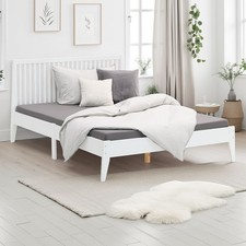 Lit double 140x200 bois blanc avec sommier lit enfant ado scandinave Homestyle4u