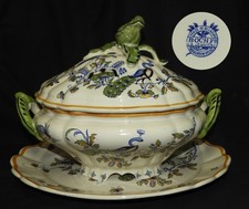 BOCH - LA LOUVIERE Années 30 Décor au PAON : Grande soupière & plat ovale (TBE)