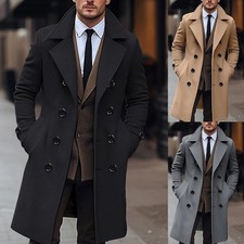 Trench-coat homme hiver double boutonnage revers pour affaires et décontracté