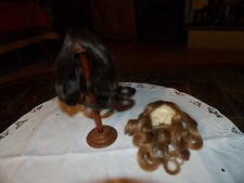 Antique doll wigs, natural long hair, size 3, twin, brown, Steiner