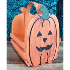 SAWMILL CRITTERS WOODEN BASKET PUMPKIN JACK O'LANTERN MADE IN SELMER TN