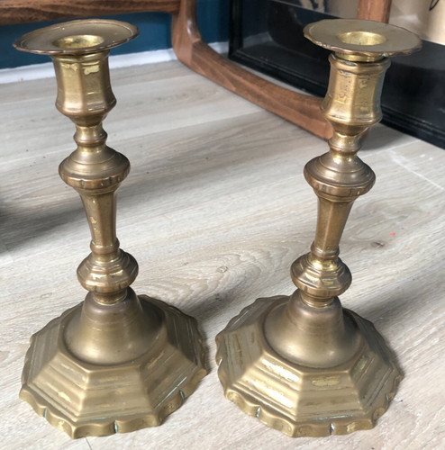 Lot anciens bougeoirs bronze - 2,