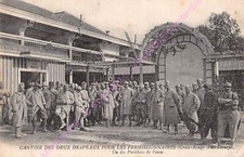 Old postcard MILITARIA pavilion sale canteen two flags permissions Red Cross