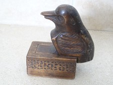 old wooden stamp box bird shape folk art