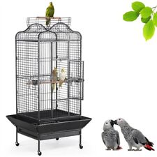 Cage Oiseaux Grande Volièr avec roulettes Toit ouvrable Perroquet Cacatoès Noir