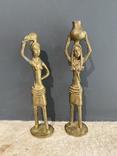 2 Antique African Statuette in Gilded Bronze Sculpture African Art 60s/70s