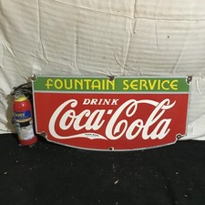 COCA COLA FOUNTAIN SERVICE  Gasoline Porcelain Enamel  27 X 14  In Single Side
