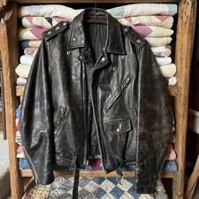 Vintage 1950s D Pocket Horsehide Black Leather Motorcycle Jacket Patina Size 40 