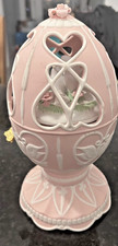 Avon Simply Elegant Porcelain Egg Figurine Doves Hearts Pink Bisque 5"x7"