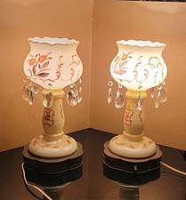 A PAIR OF LUSTRE WEST GERMANY MADE GLASS/ GOLD GILTED PATTERN 8x15 TABLE LAMPS