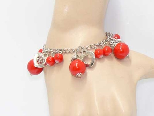 Bracelet argente perles - argente, en