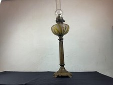 Large oil lamp marble column and decor enamelled glass Legras