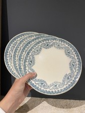 4 Antique E. Bourgeois Earthenware Plates Grand Dépôt Paris Marseille Blue Frieze