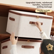 Boîte de rangement pliable grande capacité avec couvercle beige organisateur v
