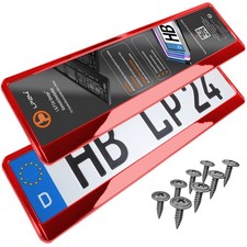 2 Pièce Support de Plaque D'Immatriculation Rouge - Chrome Porte-Plaque Auto