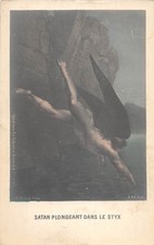 Old postcard SATAN DIVING INTO THE STYX