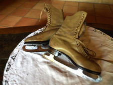 Antique ice skates, cottage, mountain, snow, decoration, 1940