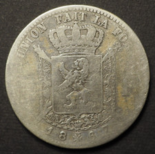 Numismatique BELGIQUE : Pièce de 2 Francs Léopold II. argent 835 °/°° - 1867 - B