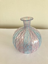 ANCIEN PETIT VASE  Bleu Et Rose EN VERRE SOUFFLE DE MURANO
