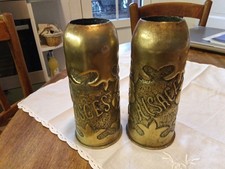 PAIRE OBUS LAITON GUERRE 14