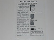 Klipsch Ad - Klipschorn, Cornwall, Heresy H700 1971 Article, 1 page