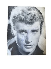 autograph johnny hallyday on poster 20x25cm 60s