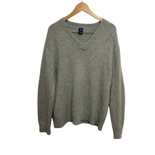 Gap Men's Gray Lambswool Angora Rabbit Hair V Neck Pull Over Sweater, Large