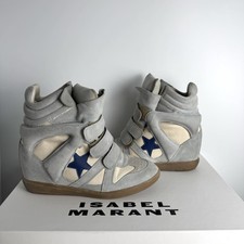 ? Isabel Marant Bekett Wedge Sneakers – Light Grey / Cream / Blue Star