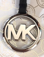 Michael Kors Silver Hardware Logo Charm Black Saffiano Leather Strap Handbag Fob