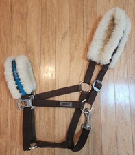 Eskadron Sheepskin Halter, Brown/Blue, Horse Size