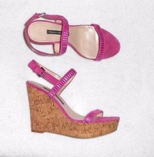 FRENCH CONNECTION  «DANI» sandales compensées cuir daim rose P 41 pour un 40 TBE