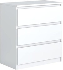 Commode Blanche Mat avec 3 tiroirs 70 cm Meuble Rangement Chambre Adulte