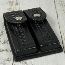 Safariland 77 Double Magazine Black Leather Weave Magazine Pouch S&W 39 45 Auto