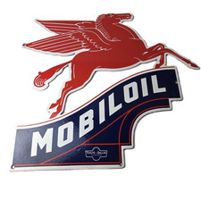 Vintage Mobil Gasoline Sign - Pegasus Motor Oil Gas Pump Porcelain Large Sign