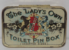 Antique Vintage The Lady's Own Toilet Pin Box Empty Tin