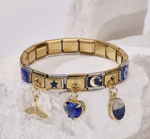 Bracelet charms bleu doré - bleu,