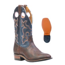 0299 Bottes Boulet western country Bout rond Large marron/bleu femme