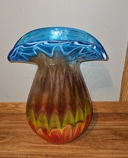 Large Murano Glass Vase 14 3/4 Multicolor Blue Red Yellow Heavy Think