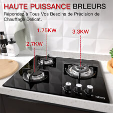 IsEasy 60cm Cuisinière à gaz de 3 flammes Vitrocéramique Table de cuisson à gaz