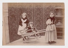 U196 Original Photograph Vintage Children's Car Trolley Girls