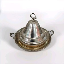 Large & Antique Silver Metal Tagine Plate - Very Large Silverplated Tagine