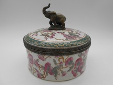 BRONZE FLORAL AND ELEPHANT CRACKLED EARTHENWARE CANDY BOX