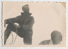 Sailor man against diving, sailing, navigation - old photo snapshot c. 1940