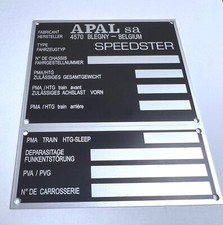 Plaque constructeur BUGGY APAL - typenschild APAL - Vin plate APAL