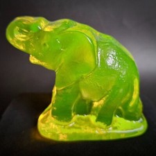 Elephant Vaseline Uranium Clear Glass Small Figurine Animal Art Deco